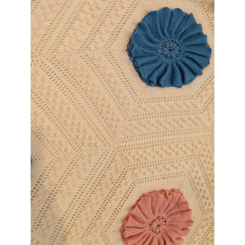 Antique Gorgeous Vintage Crochet Knitted Bed Spread Coverlet Scalloped Edges F/Q